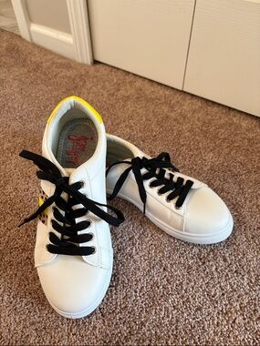 Jellypop White Sneakers with Black Laces and Yellow Trim